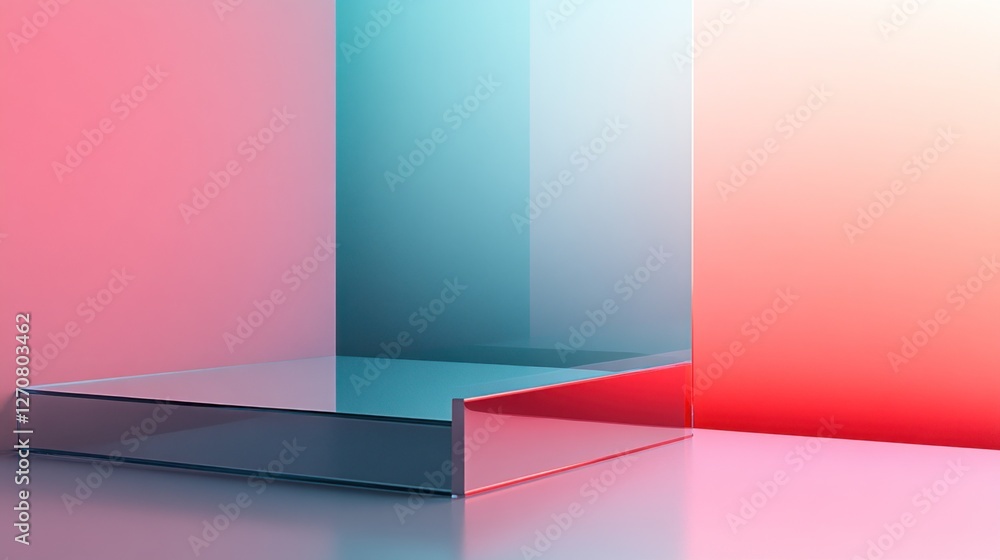 Fototapeta premium Glass platform, pastel backdrop, product display, studio