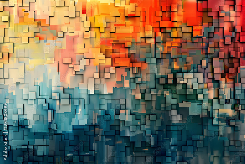 Fototapeta premium An abstract composition of colorful, pixelated shapes creating a vibrant visual effect.