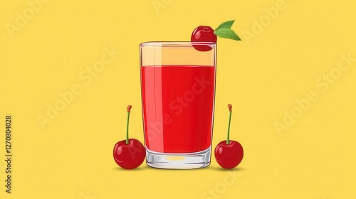 Wallpaper Mural Minimalist Acerola Cherry Juice Glass with Red Juice on Yellow Background in Pixelated Style Torontodigital.ca