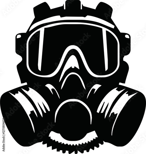Respirator black glyph icon. Protective wear from virus infection. Air filter to prevent flu spread. Quarantine safety. Disposable PPE. Silhouette symbol on white space. Vector isolated illustration