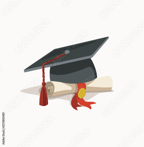 diplom roll and graduation hat cap school event essentials celebration finishing college university isolated on white background