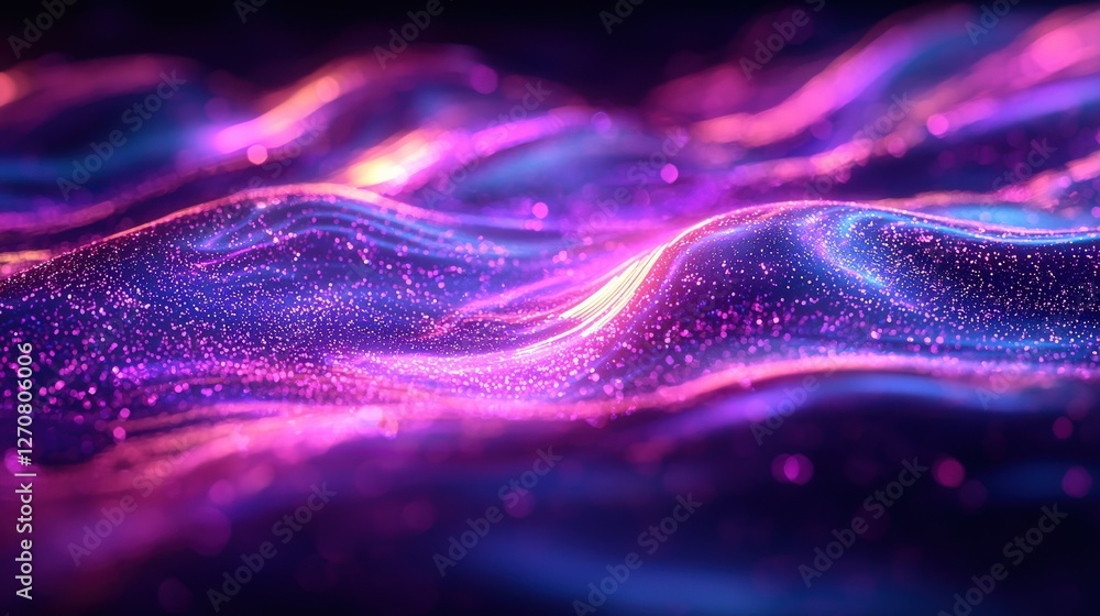 Abstract Background with Neon Organic Spectrum Effects Concept. Abstract Colorful Waves with Glowing Particles in Dark Background Abstract Background with Neon Organic Spectrum Effects Concept. Abstract Colorful Waves with Glowing Particles in Dark Background