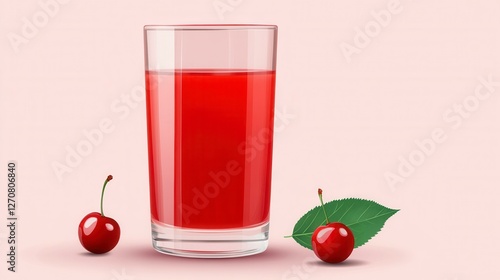 Wallpaper Mural Minimalist Glass of Acerola Cherry Juice with Red Hue and Two Cherries on Light Background Torontodigital.ca