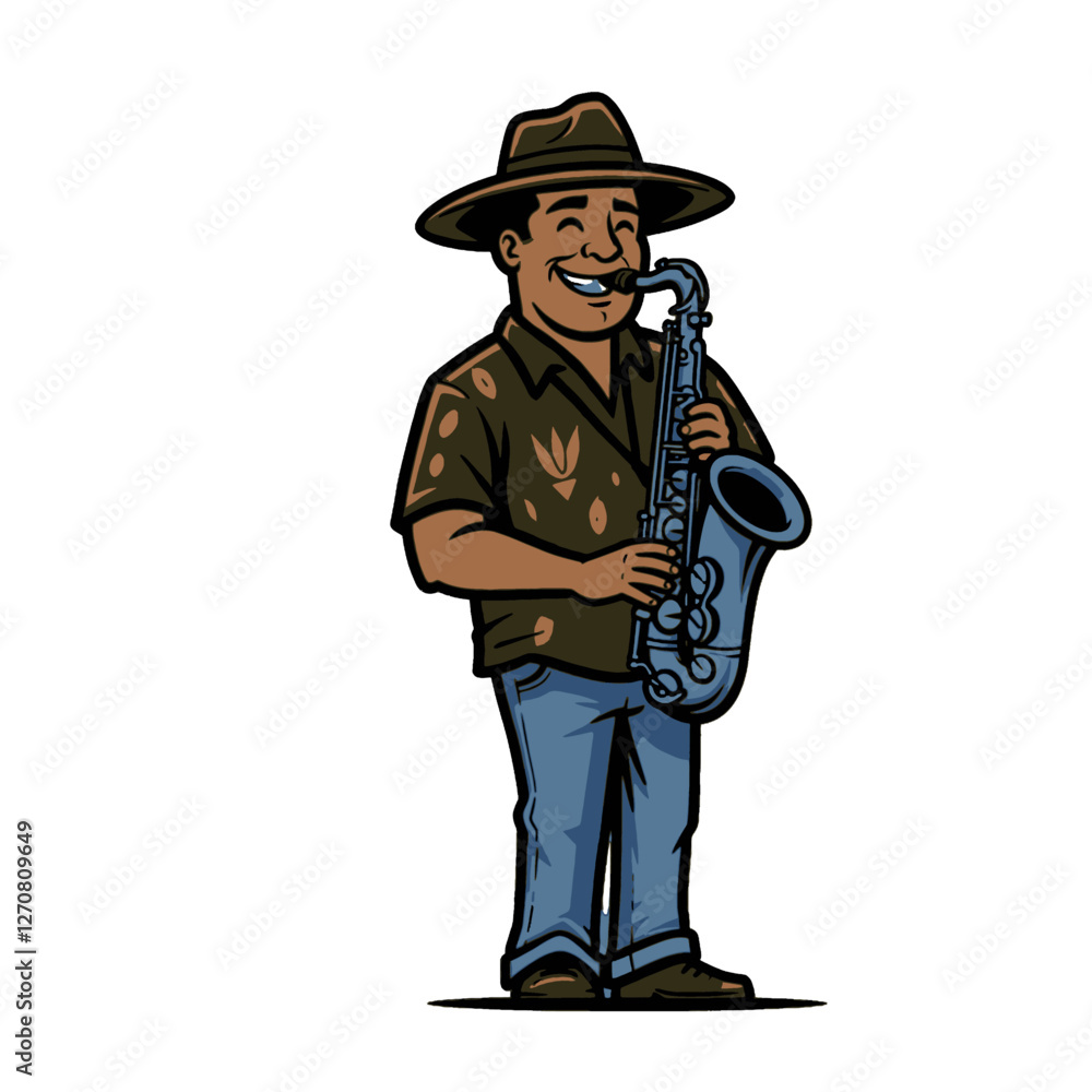 Illustration of a Musician Playing Saxophone With a Cheerful Expression Illustration of a Musician Playing Saxophone With a Cheerful Expression