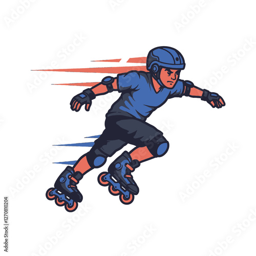 Active Skater in Protective Gear Rollerblading with Dynamic Motion Illustration