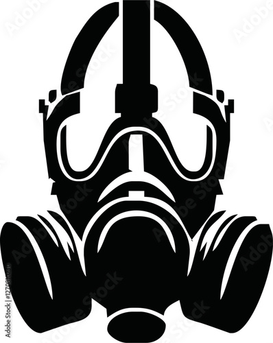 Respirator black glyph icon. Protective wear from virus infection. Air filter to prevent flu spread. Quarantine safety. Disposable PPE. Silhouette symbol on white space. Vector isolated illustration