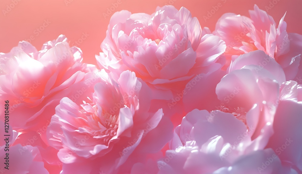 Fototapeta premium Soft Dewy Pink Peonies Blooming Against Gentle Gradient Background