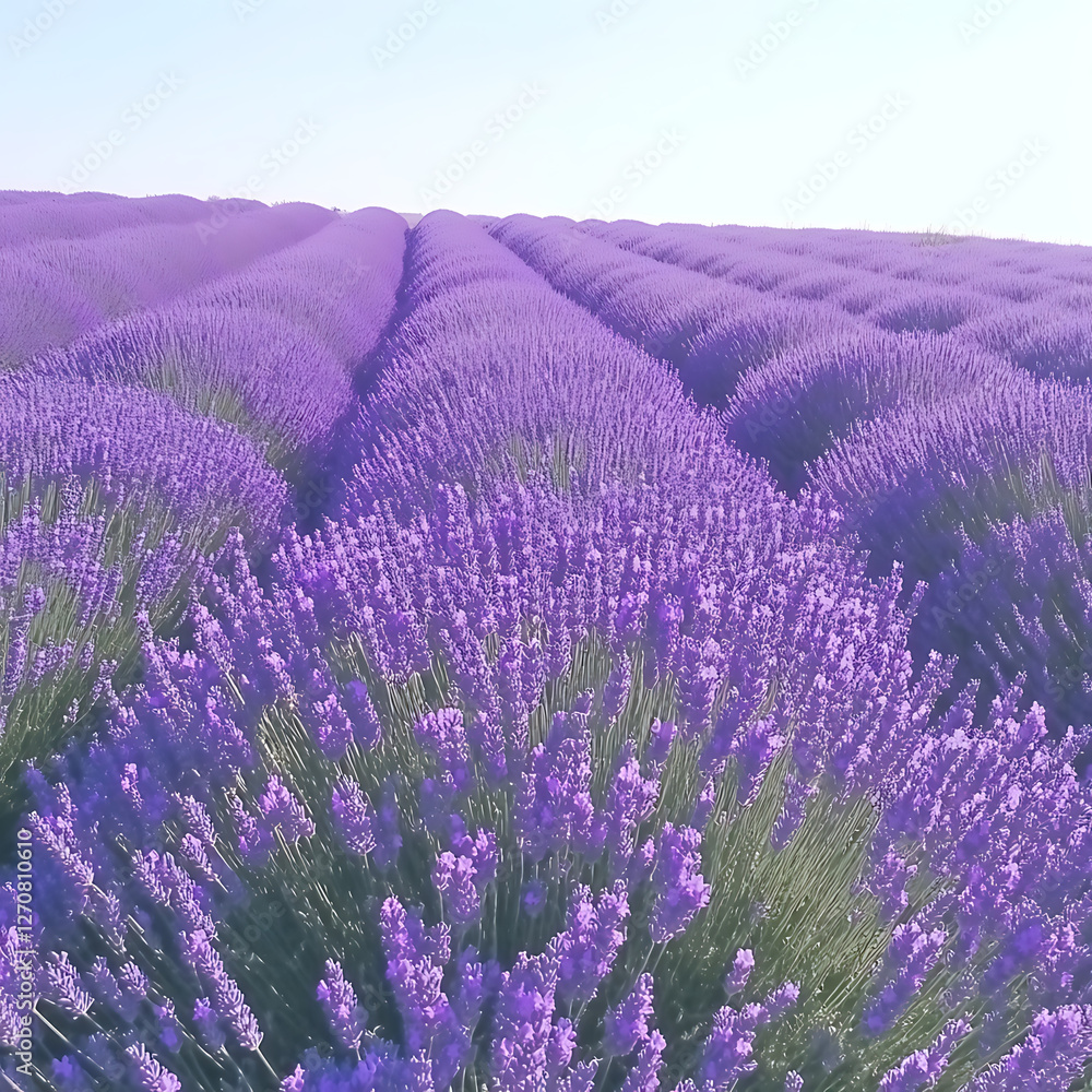Obraz premium Rows of Blooming Lavender in a Field Under a Clear Sky on a Sunny Day in Provence France