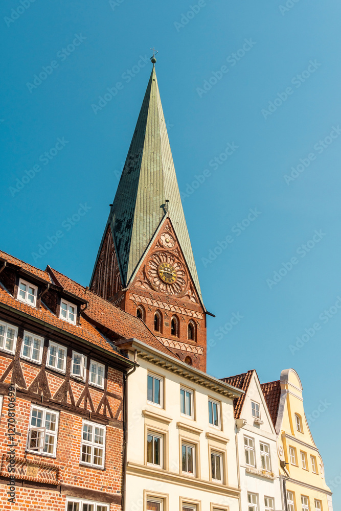 Historic buildings at Am Sande with St. Johannis church in L�neburg, Germany Historic buildings at Am Sande with St. Johannis church in L�neburg, Germany