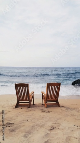 Relaxing beach chairs on a sunny day by the ocean