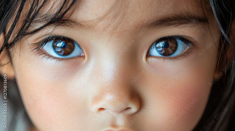 Fototapeta premium Close-Up Portrait of a Young Asian Girl with Expressive Brown Eyes