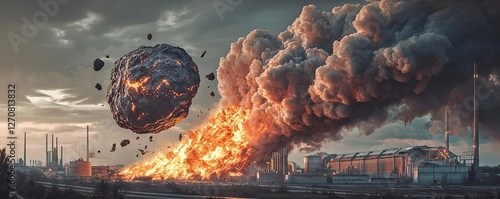 Wallpaper Mural Asteroid impact concept. A dramatic scene depicting an apocalyptic event with an exploding planet and smoke. Torontodigital.ca