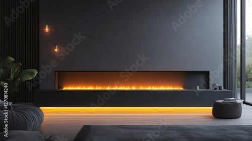 Modern living room with stylish fireplace and cozy atmosphere