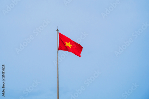 Bilde på lerret Vietnamese flag waving in the wind with clear blue sky.