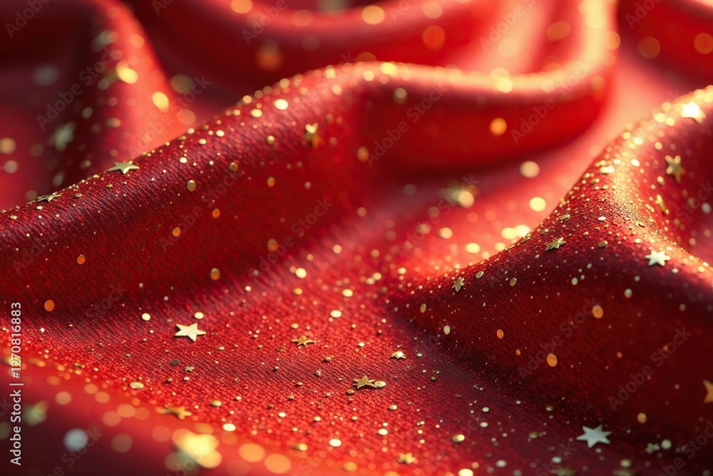 Red and gold striped fabric with glossy shine reflective glitter in a winter wonderland background, Gold, Holiday Fabric, Reflective Red and gold striped fabric with glossy shine reflective glitter in a winter wonderland background, Gold, Holiday Fabric, Reflective
