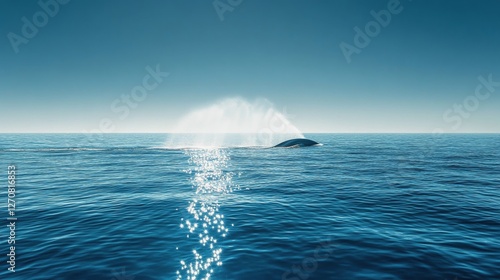 Majestic whale breaching the surface in tranquil ocean waters during a sunny day