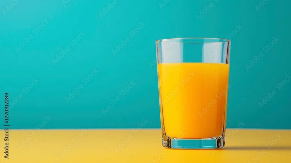 Minimalist Design of Starfruit Juice in Glass Cup on Yellow Table Against Turquoise Background Minimalist Design of Starfruit Juice in Glass Cup on Yellow Table Against Turquoise Background