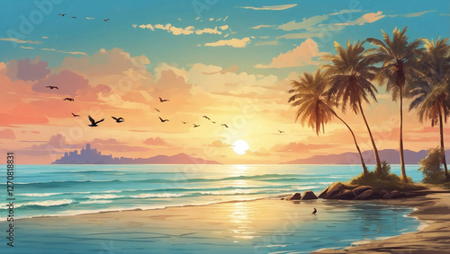 tropical beach with palm trees