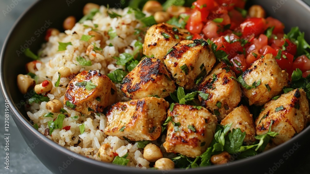 Healthy Grilled Chicken Bowl with Rice, Vegetables, and Fresh Salsa Healthy Grilled Chicken Bowl with Rice, Vegetables, and Fresh Salsa