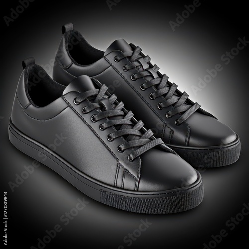 Black Leather Sneakers with Modern Minimalist Design  
 photo