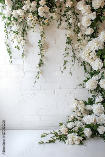 Elegant white flower arrangement against a textured wall for stylish decor