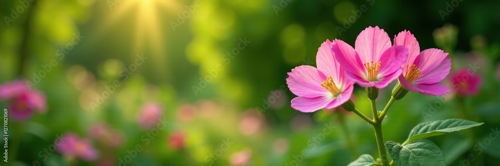 Pink mallow flowers swaying gently in the breeze, lush greenery, summer garden, mallow flowers Pink mallow flowers swaying gently in the breeze, lush greenery, summer garden, mallow flowers
