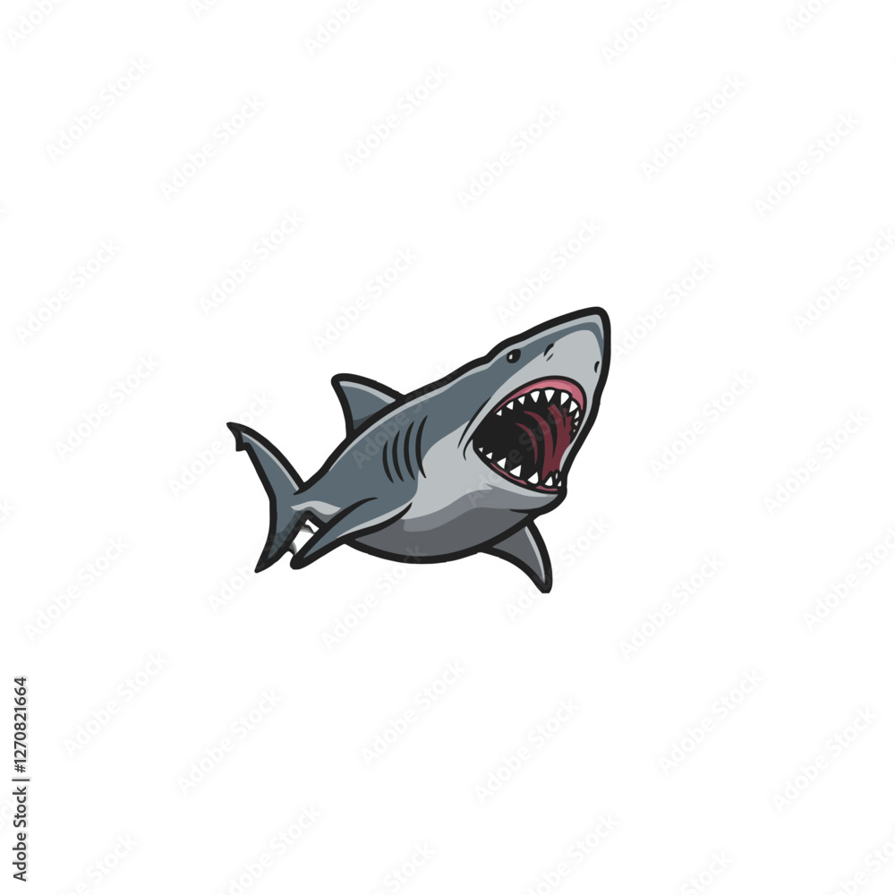 Obraz premium Cute Cartoon of a Great White Shark with Open Mouth