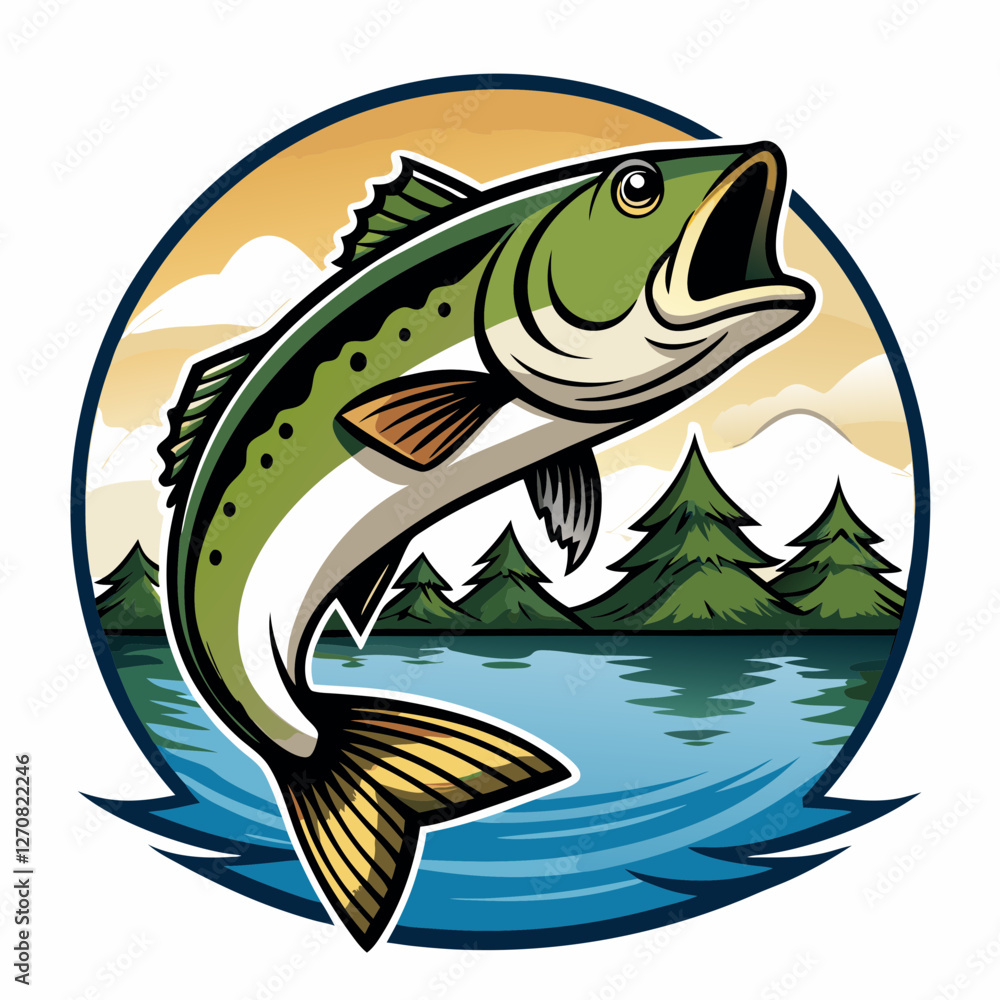 Fototapeta premium Largemouth Bass Icon: Lake Fishing Adventure Design
