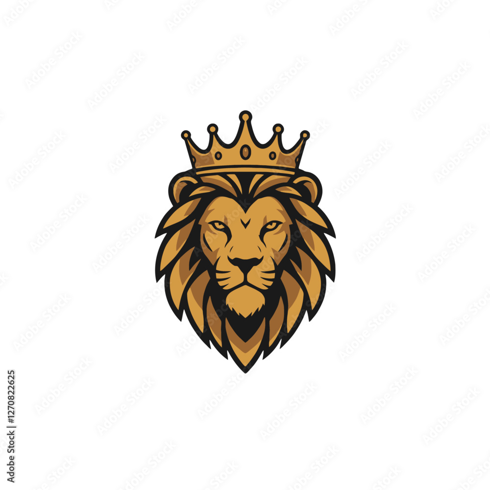 Obraz premium Majestic Lion Head Emblem with a Crown Symbolizing Royalty and Strength