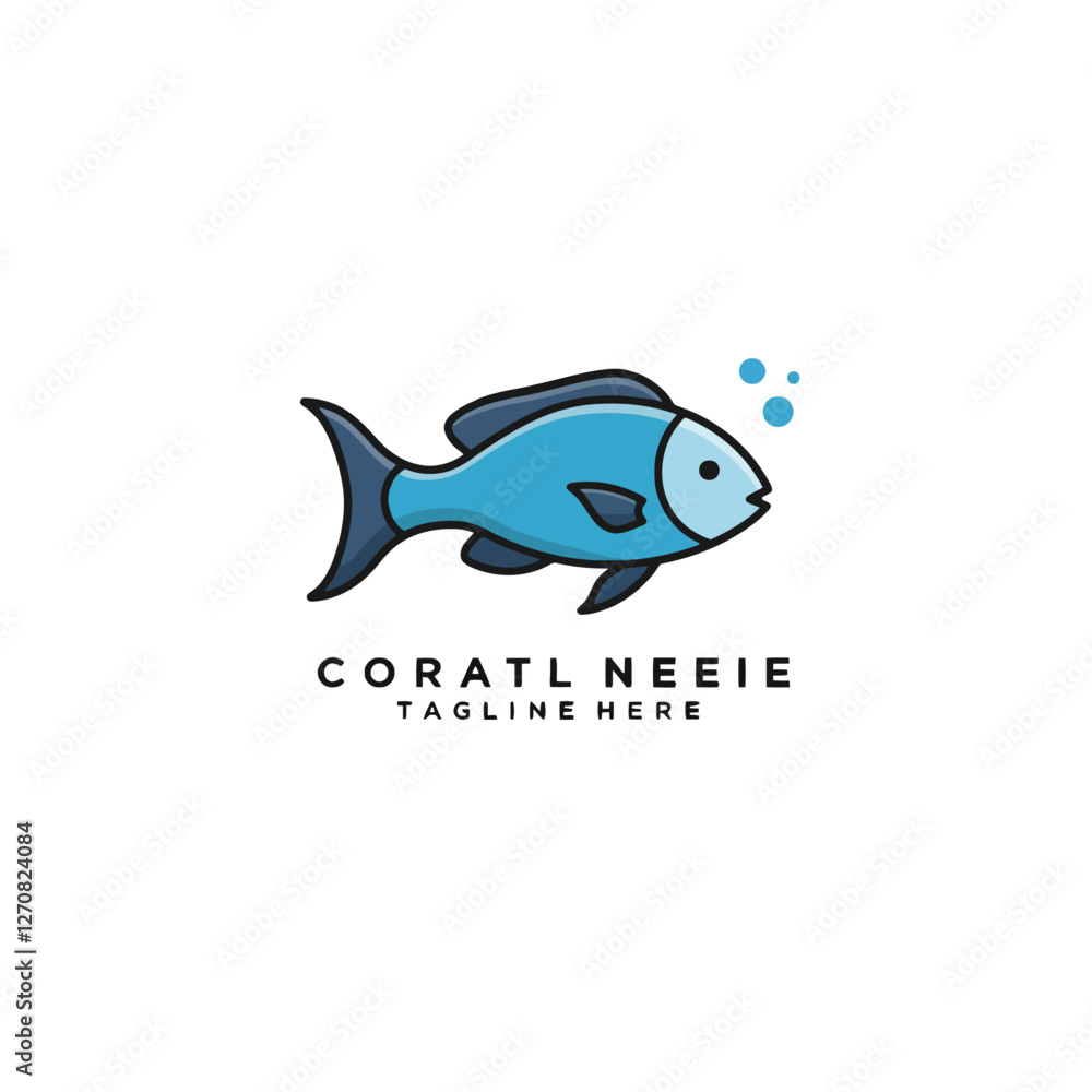 Obraz premium Blue Fish with Bubbles in Minimalistic Design for Aquatic Themes