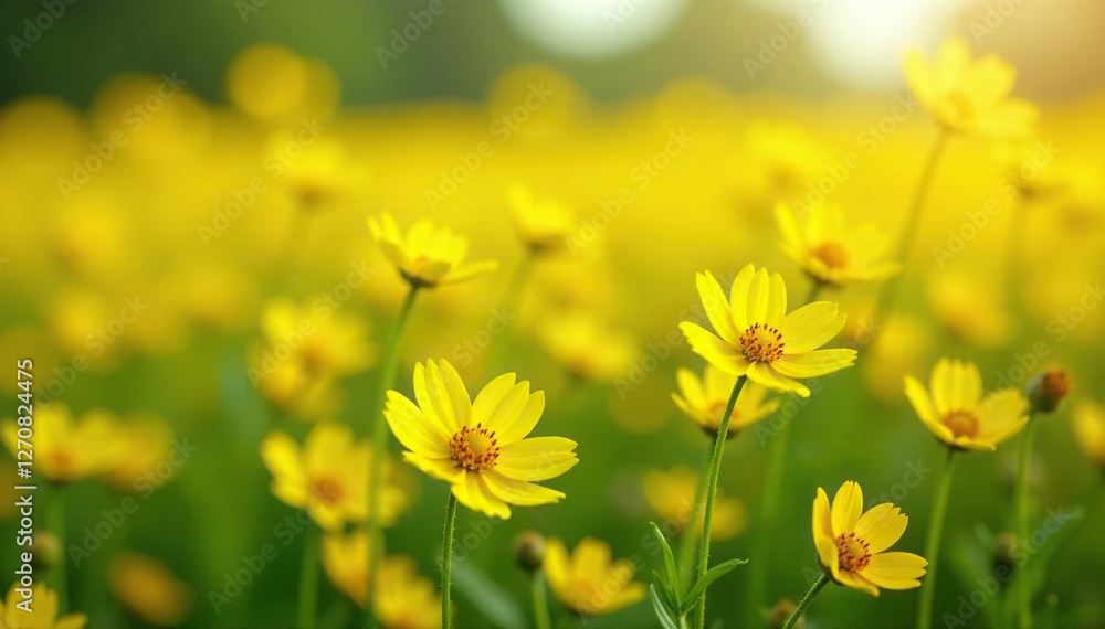 Dense field of bright yellow flowers with a soft fuzzy texture, flora, field, flowers