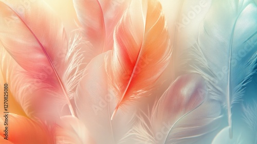 Soft feathers swirl in gentle pastel colors creating a calming atmosphere of ...