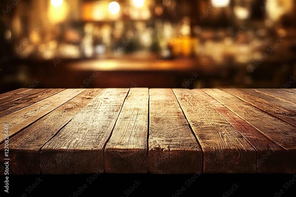 Rustic wooden table, blurred bar background Rustic wooden table, blurred bar background
