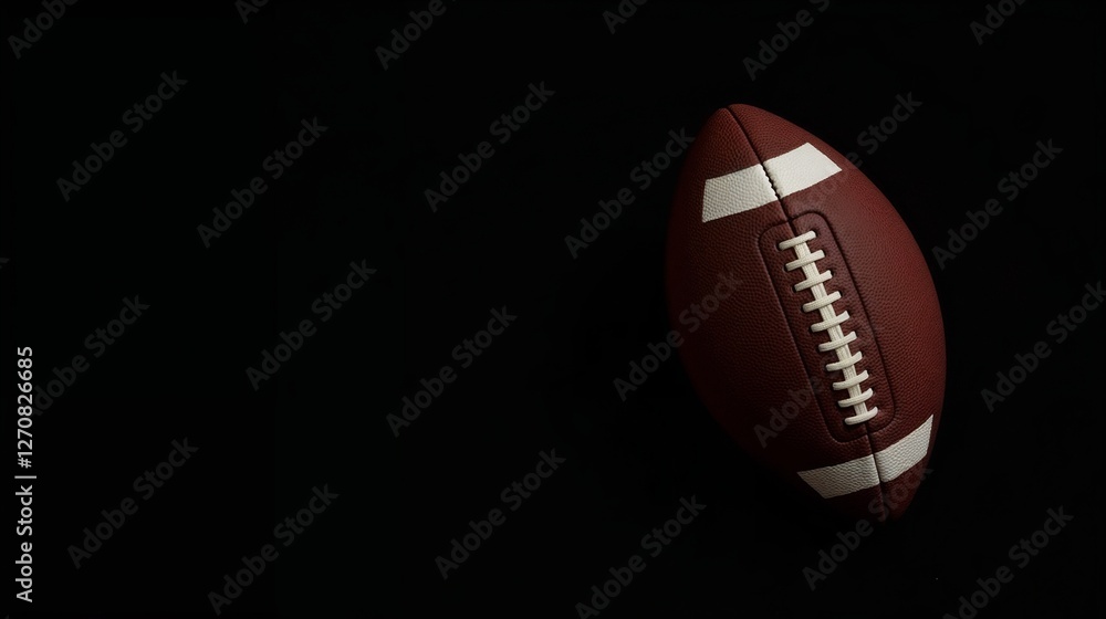 Classic leather football resting on a dark background ready for play or display Classic leather football resting on a dark background ready for play or display