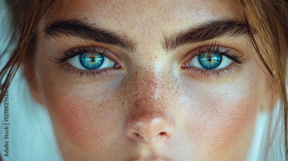 Fototapeta premium Close-Up Portrait of Beautiful Young Woman with Striking Blue Eyes