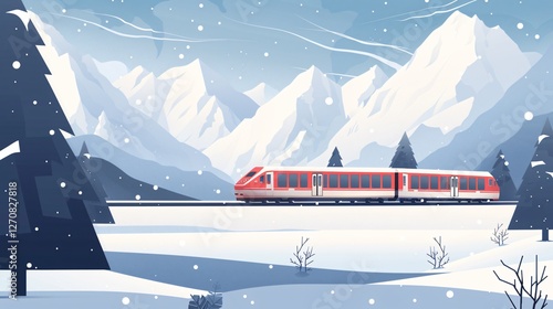 Wallpaper Mural Train Traveling Through Snow-Covered Mountains Torontodigital.ca