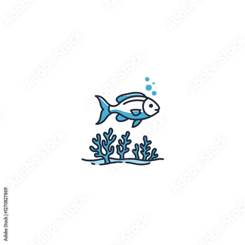 Blue Fish Swimming Gracefully Above Coral in Clear Ocean Water