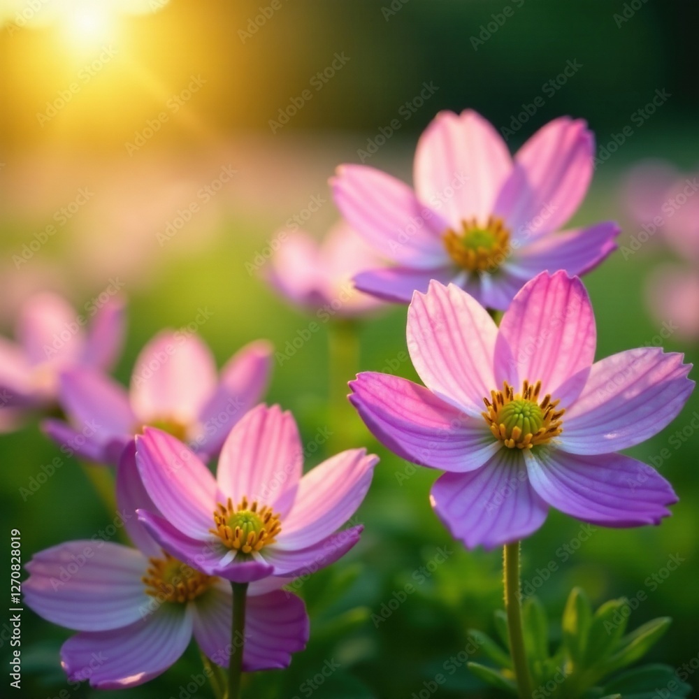 Delicate Wood Anemone flowers blooming in sunlight, meadows, botanicals Delicate Wood Anemone flowers blooming in sunlight, meadows, botanicals