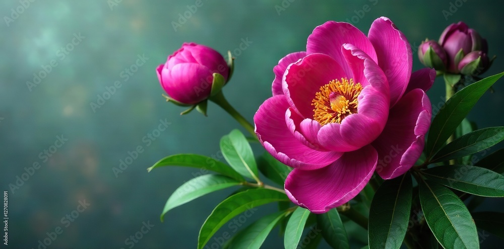 custom made wallpaper toronto digitalExotic purple peony and lush green foliage intertwined, flower arrangement, still life, art piece