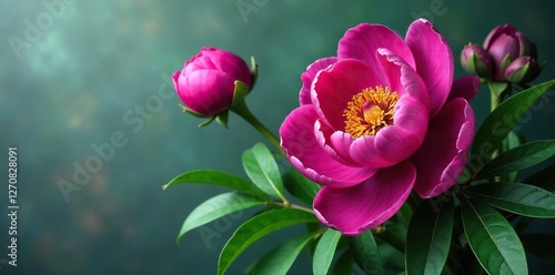 Wallpaper Mural Exotic purple peony and lush green foliage intertwined, flower arrangement, still life, art piece Torontodigital.ca