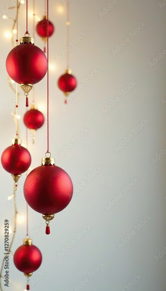Red and gold ornaments suspended from a string hanging down, red and gold, festive, decorations Red and gold ornaments suspended from a string hanging down, red and gold, festive, decorations