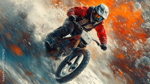 Sports poster highlighting extreme sports like BMX and snowboarding with edgy, high-contrast visuals photo