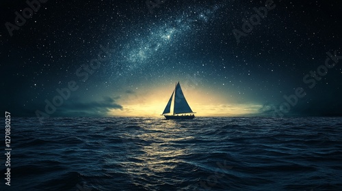 Sailing under a starlit sky with a serene ocean backdrop at night