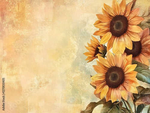 Vintage sunflower illustration rustic harvest floral artwork nostalgic country garden print retro nature design warm golden sunflower charm farm earthy modern minimal wallpaper drawing beautiful