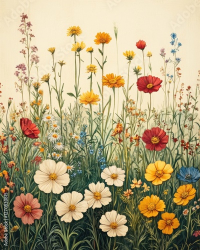 Wallpaper Mural Vibrant wildflowers blooming in a meadow during early spring, showcasing a variety of colors and species under soft sunlight Torontodigital.ca