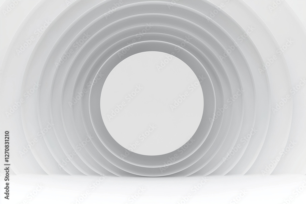 Obraz premium Minimalist White Abstract Background with Circular Layered Arch Design for Modern and Futuristic Concepts 