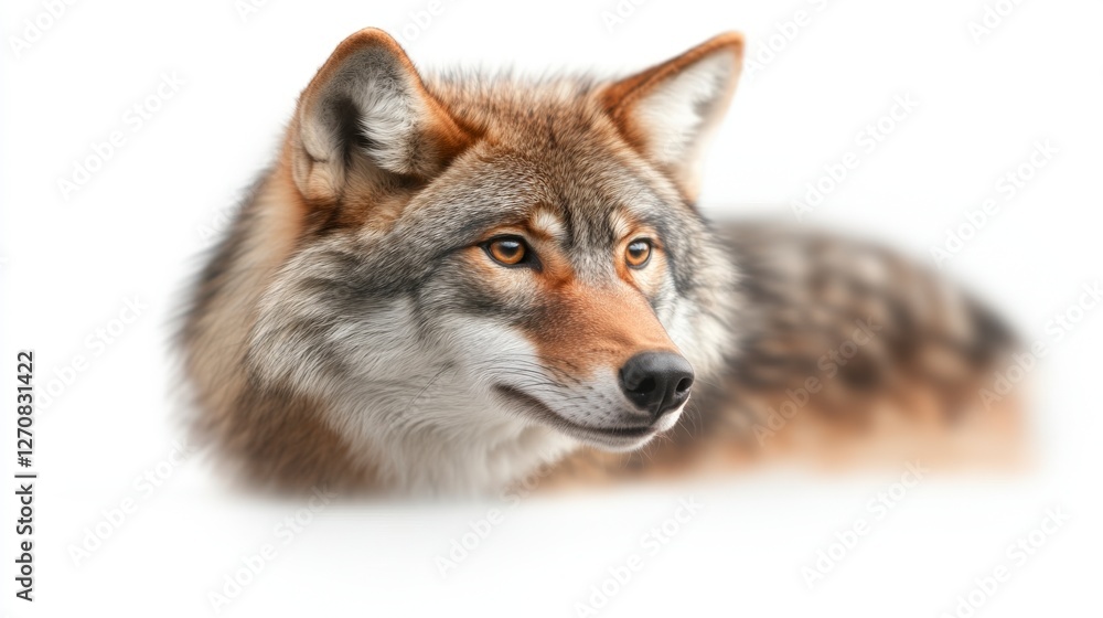 Majestic Wolf Resting in the Snowy Landscape with Soft Fur and Intense Gaze Highlighted by Gentle Light Majestic Wolf Resting in the Snowy Landscape with Soft Fur and Intense Gaze Highlighted by Gentle Light