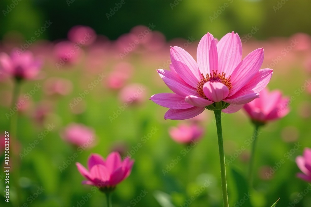 Pink mallow flowers in the background with lush greenery, flower field, floral arrangement, wildflowers Pink mallow flowers in the background with lush greenery, flower field, floral arrangement, wildflowers