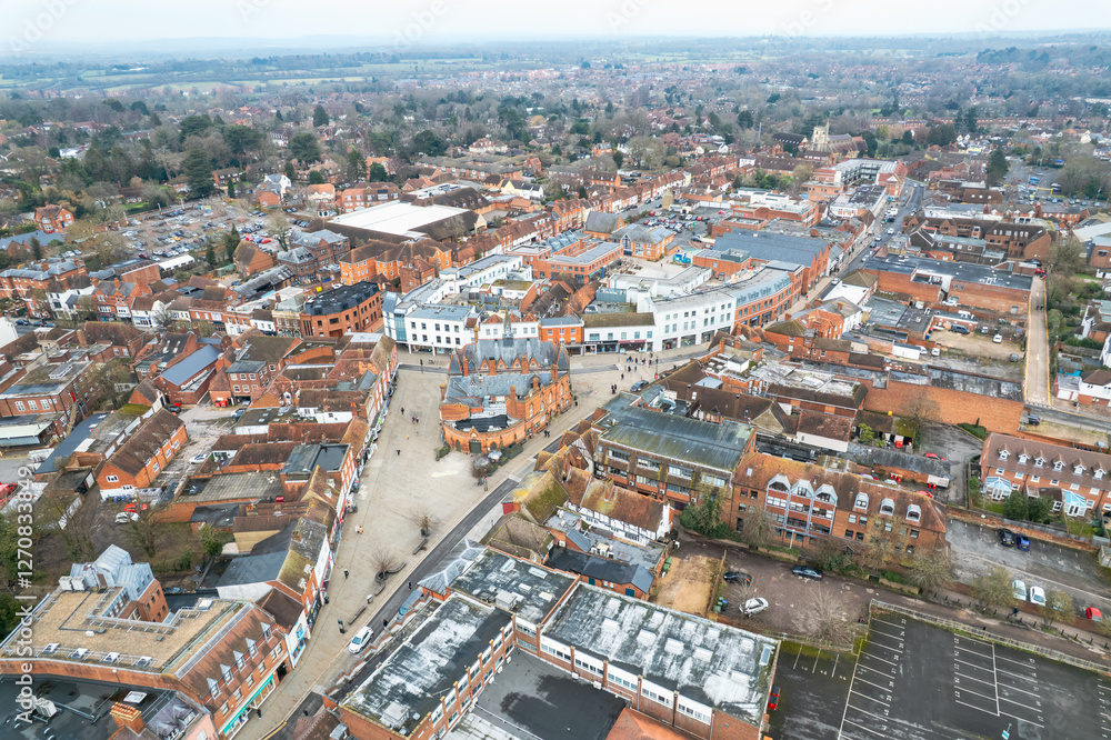 beautiful wide angle view of Wokingham town center, high streets and the landscape, Reading, Berkshire, England beautiful wide angle view of Wokingham town center, high streets and the landscape, Reading, Berkshire, England