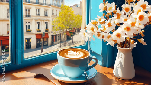 cup of coffee with flowers